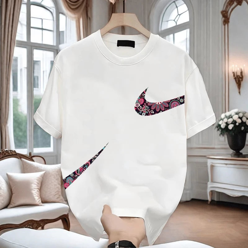 Trendy Unisex Printed T-Shirt – American Streetwear Loose Fit Round Neck Short Sleeve Top for Men & Women