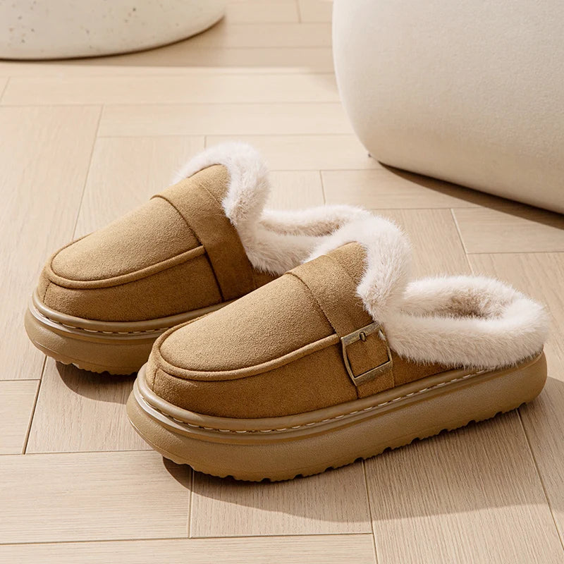 Winter Plush Fuzzy Fur Slippers for Women – Luxury Fluffy Platform Indoor Warm Elegant Home Slides