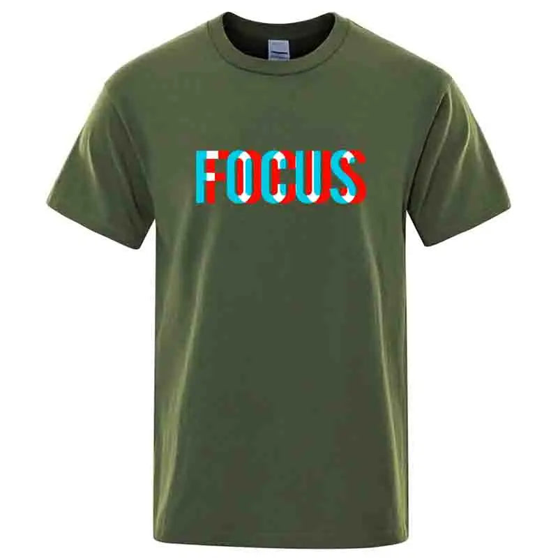 Summer Men’s 100% Cotton Focus Print T-Shirt – Casual Loose O-Neck Short Sleeve Tee