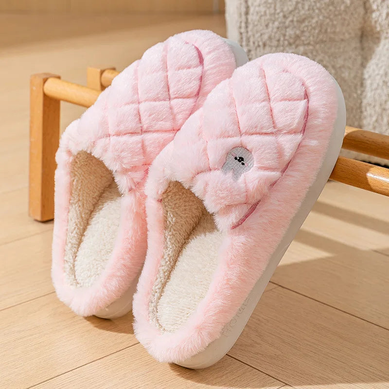 2025 Winter Plush Warm Cotton Slippers – Fluffy Indoor Home Anti-Slip Slides for Women & Men