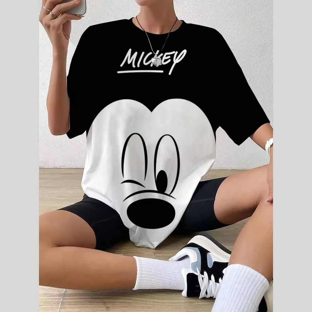 Disney Mickey Castle Oversized T-Shirt – Retro Magic Kingdom Women’s Casual Short Sleeve Tee