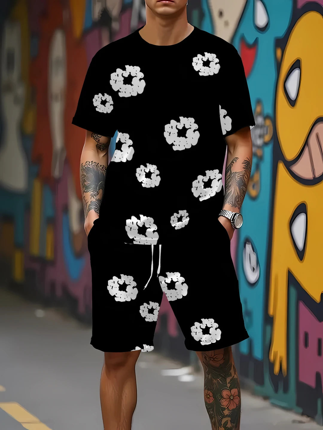 2025 Summer Men’s Mesh Set – Breathable Quick-Dry Floral Print Outdoor Outfit