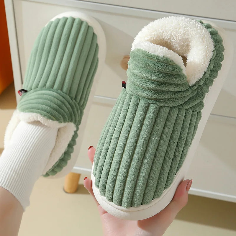 Evshine Winter Fur Slippers – Soft Sole Warm Fuzzy Plush Cotton Shoes for Women & Men, Cozy Indoor Fashion Slippers