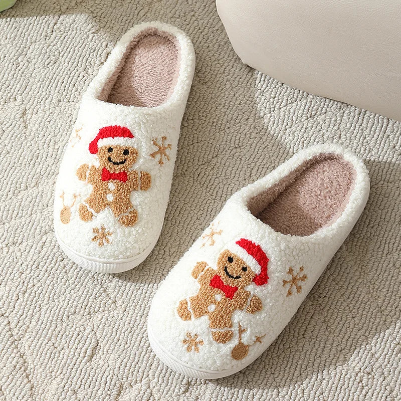 Christmas Gingerbread Slippers – Warm Plush Home Shoes for Women & Men Gifts
