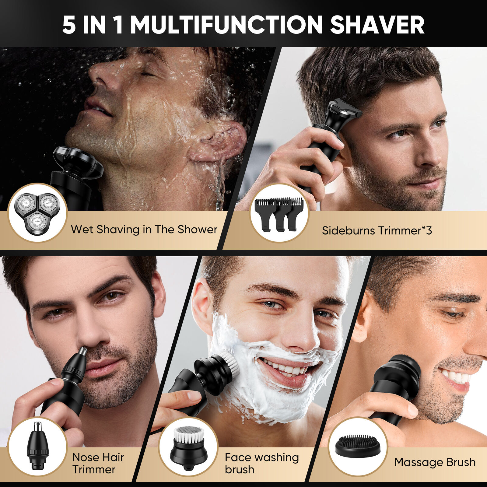 3 In 1 Electric Shaver for Men Beard Trimmer Nose Hair Clipper Razor Waterproof