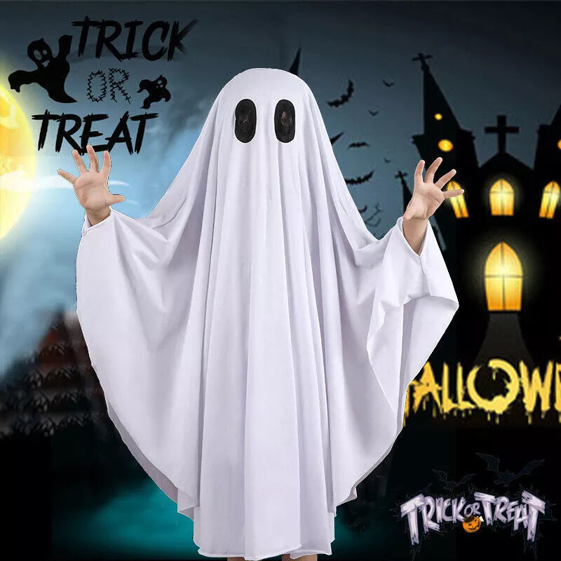 Halloween Ghost Costume for Kids & Adults Cape Masquerade Funny Dress Up Outfit