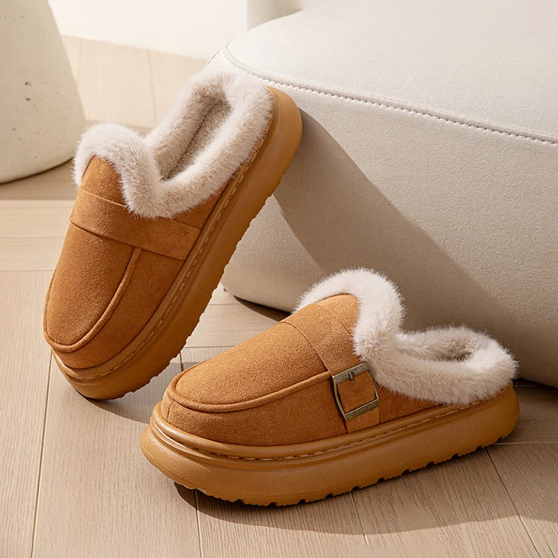 Winter Plush Fuzzy Fur Slippers for Women – Luxury Fluffy Platform Indoor Warm Elegant Home Slides