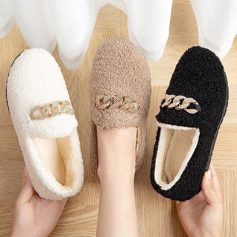 Women’s Warm Plush Lined Moccasin Slippers – Slip-On Fashion Flats Loafers Non-Slip House Shoes