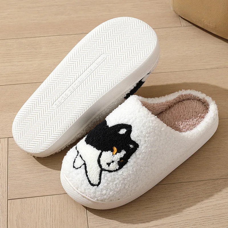 Cartoon Cat & Dog Winter Slippers – Warm Plush Indoor Cotton Shoes for Women & Men