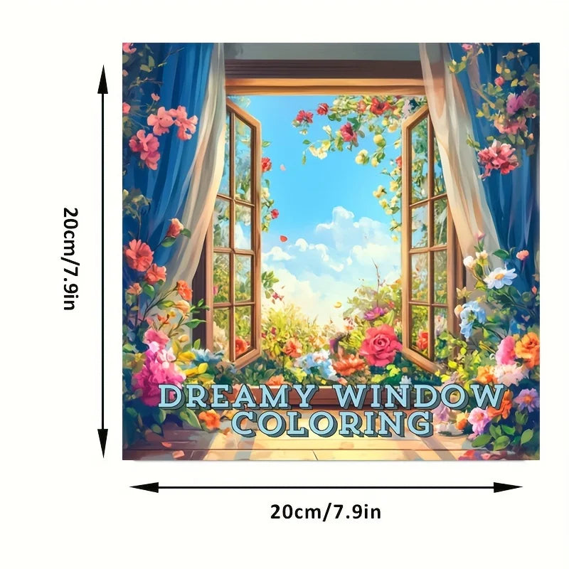 Dreamy Window Coloring Book – 28 Pages Adult Stress Relief & Relaxation Art Book