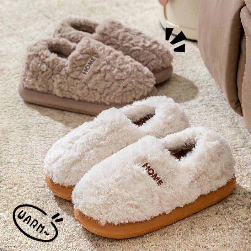 Winter Cotton Slippers – Warm Plush Non-Slip Indoor & Outdoor Shoes for Women & Men