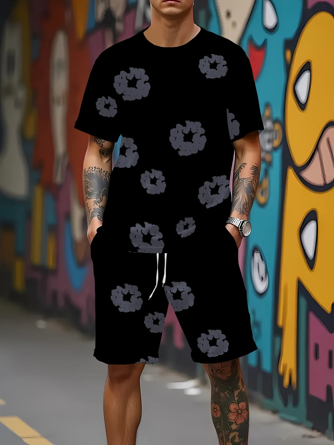 2025 Summer Men’s Mesh Set – Breathable Quick-Dry Floral Print Outdoor Outfit