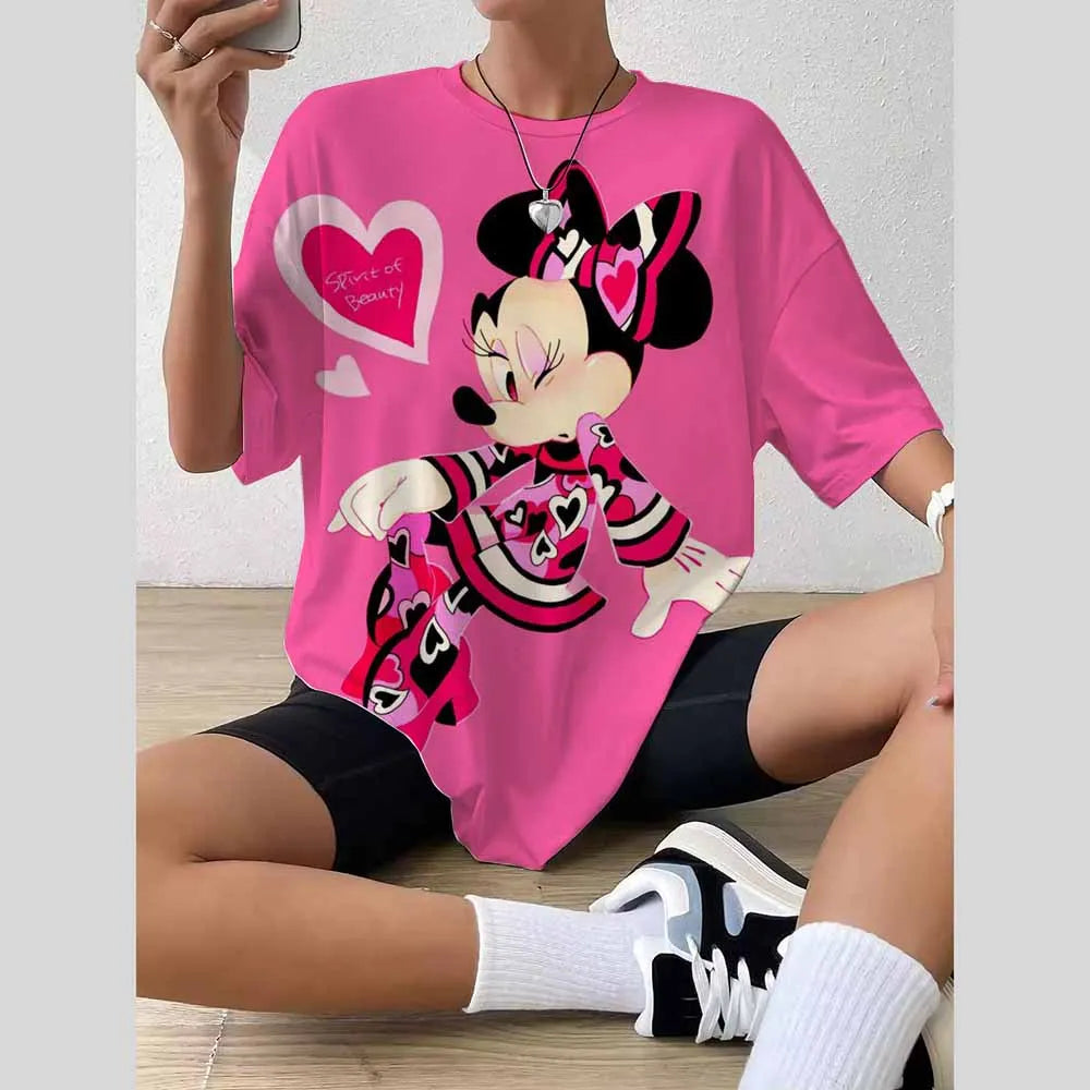 Disney Mickey Castle Oversized T-Shirt – Retro Magic Kingdom Women’s Casual Short Sleeve Tee