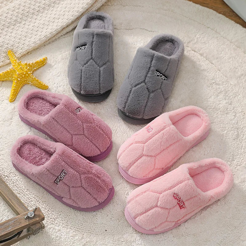 Couples Winter Plush Slippers – Thick Sole Anti-Slip Warm Fleece Indoor Shoes for Men & Women