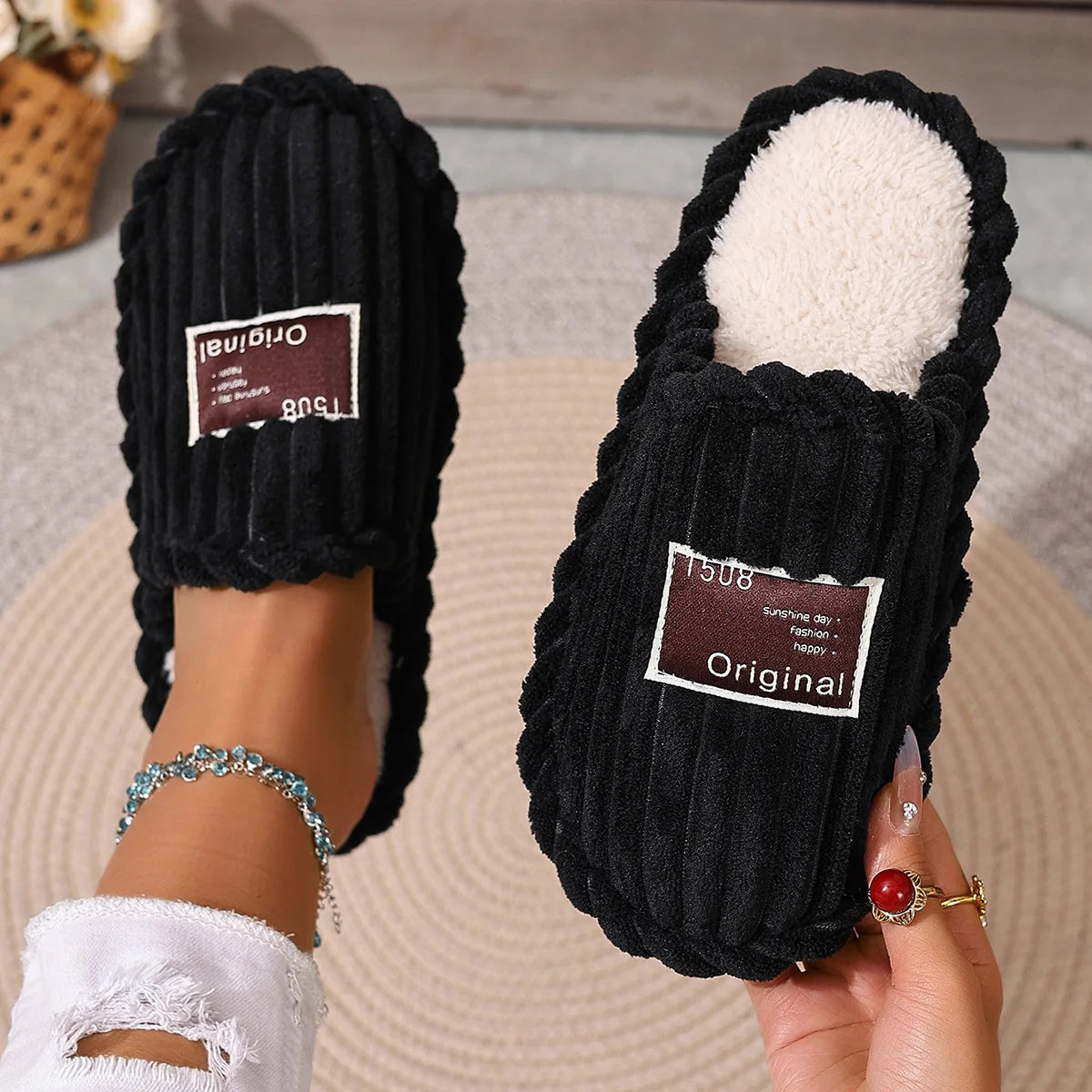 Women's Winter Warm Fuzzy Slippers 2025 – Silent Indoor EVA Non-Slip Breathable Home Shoes, Fashion Casual Slides