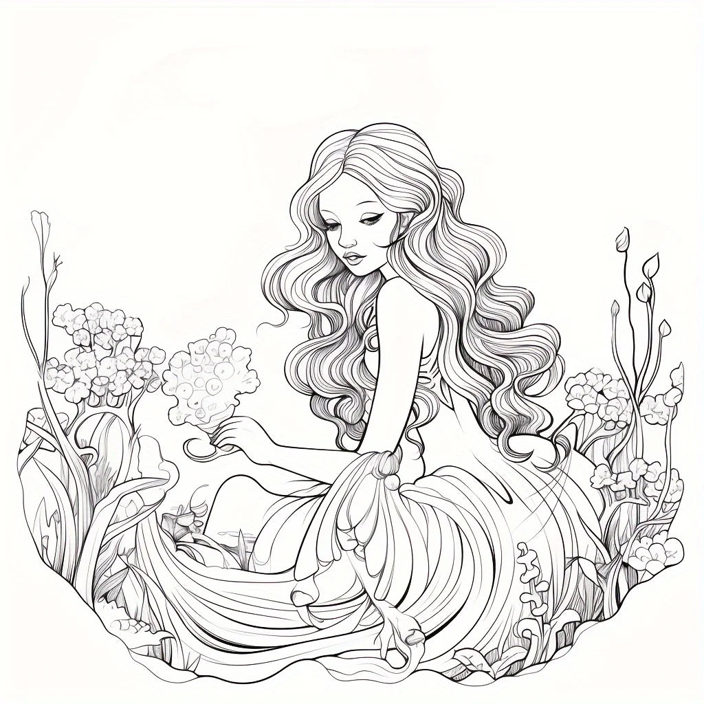 Magic Mermaid Coloring Book – 28 Pages Adult Stress Relief & Relaxation Art Book