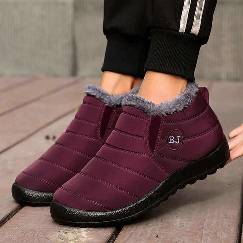 Women's Winter Snow Boots – Plus Size Waterproof Plush Ankle Boots for Women & Couples, Slip-On Warm Botas Mujer