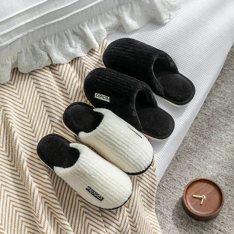 Winter Thick Sole Cotton Slippers – Warm Non-Slip Indoor Fur Shoes for Men & Women Couples