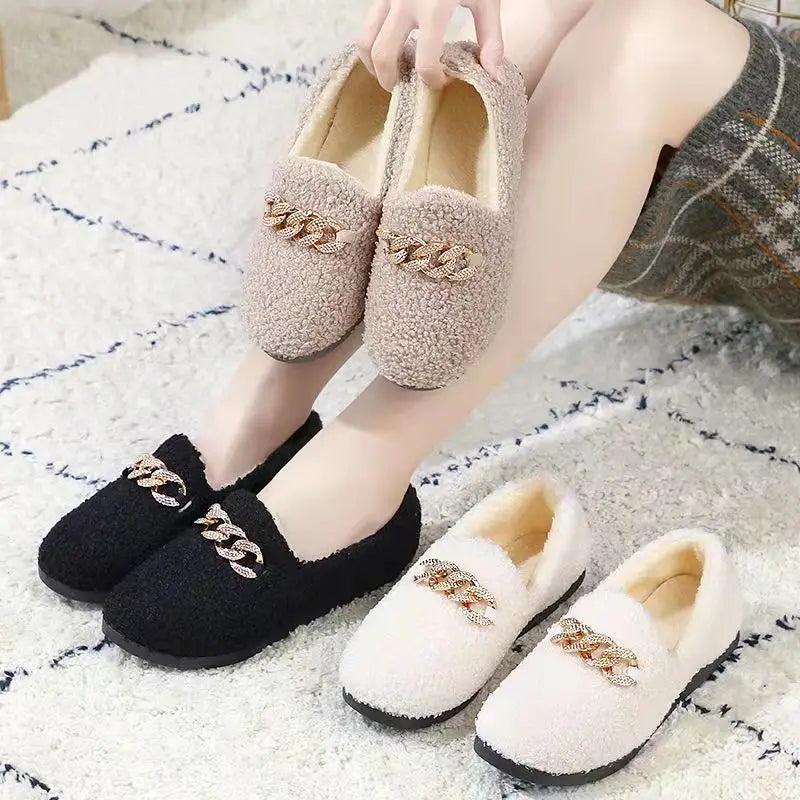 Women’s Warm Plush Lined Moccasin Slippers – Slip-On Fashion Flats Loafers Non-Slip House Shoes