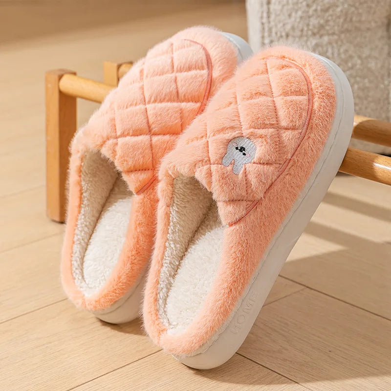 2025 Winter Plush Warm Cotton Slippers – Fluffy Indoor Home Anti-Slip Slides for Women & Men