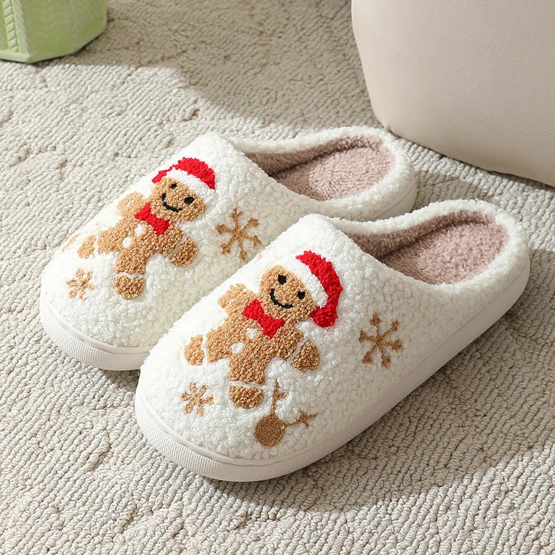 Christmas Gingerbread Slippers – Warm Plush Home Shoes for Women & Men Gifts