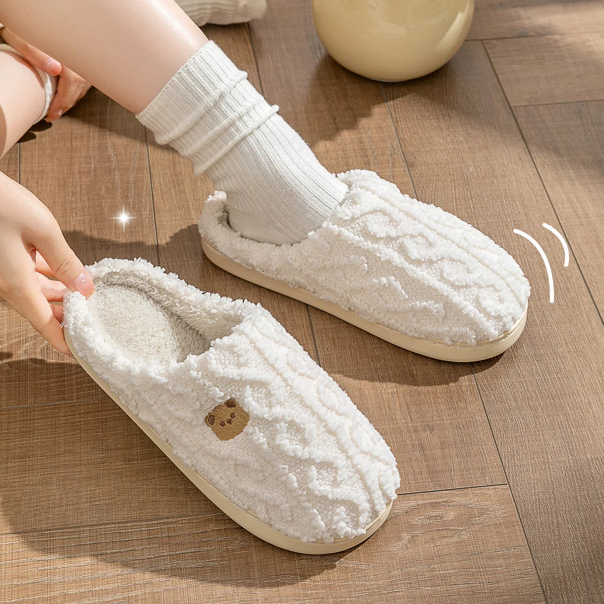 Asgard Winter Fluffy Fur Slippers for Women – Cute Bear Warm Cotton Indoor Fuzzy Home Slides for Couples