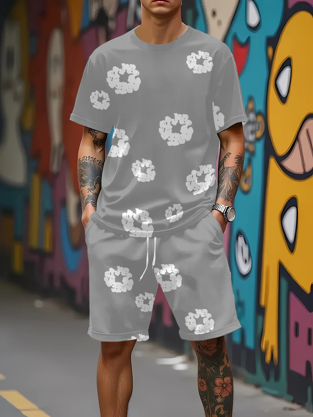 2025 Summer Men’s Mesh Set – Breathable Quick-Dry Floral Print Outdoor Outfit