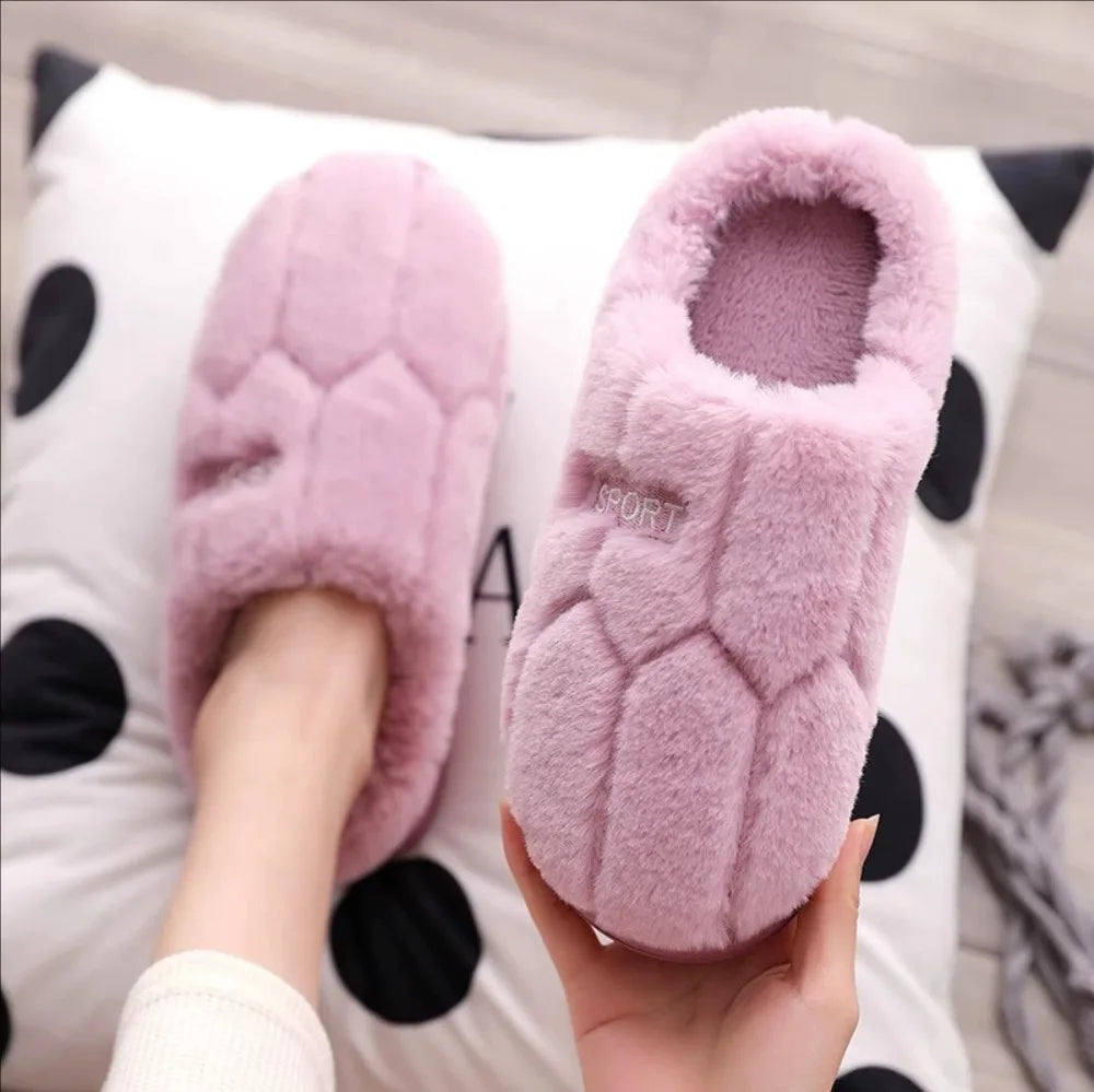 Women’s Plush Fluffy Warm Slippers – Fashion Cotton Indoor & Outdoor Shoes with Anti-Slip Sole