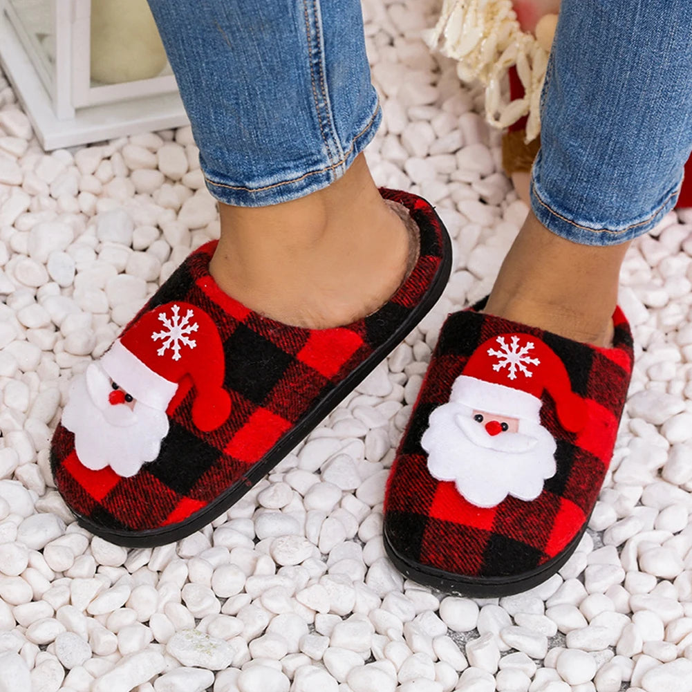 Christmas Fluffy Fur Slippers – Cozy Santa Plush Closed-Toe Slip-On House Shoes