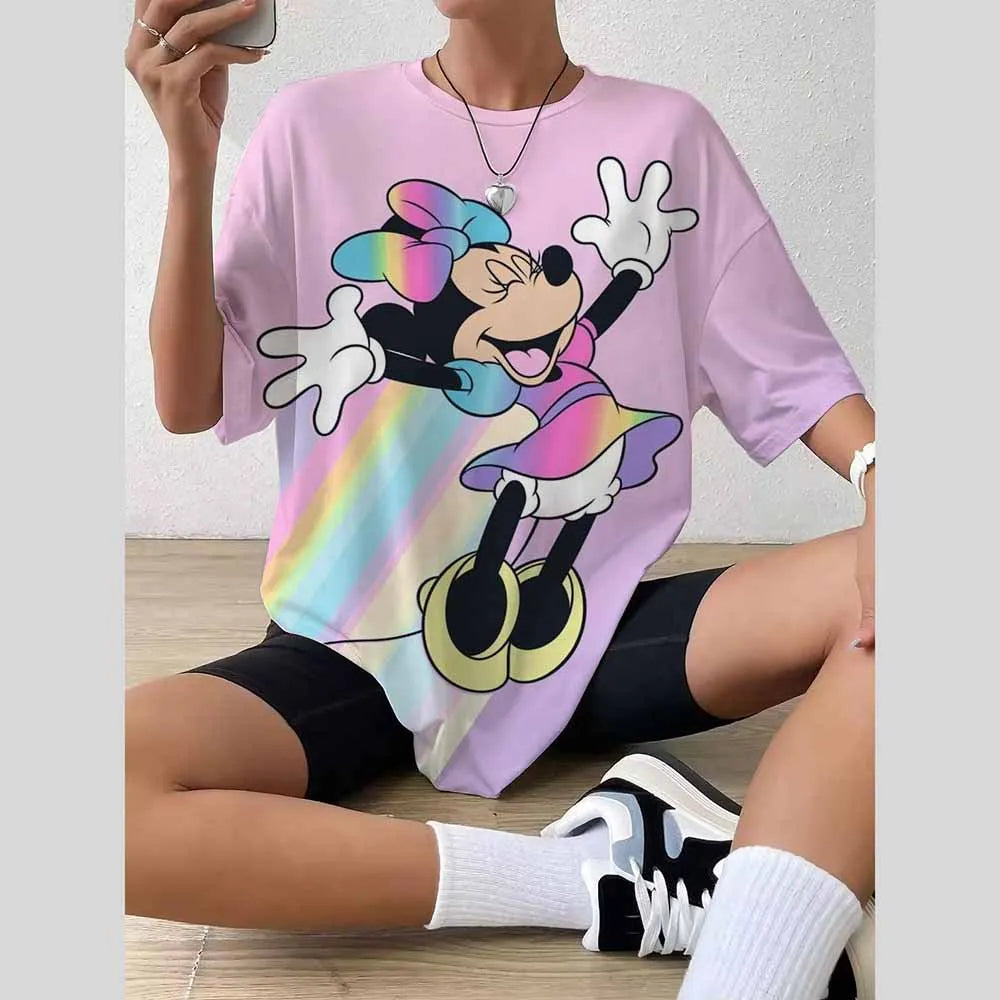 Disney Mickey Castle Oversized T-Shirt – Retro Magic Kingdom Women’s Casual Short Sleeve Tee