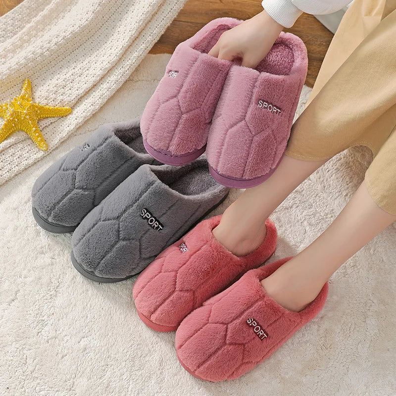 Couples Winter Plush Slippers – Thick Sole Anti-Slip Warm Fleece Indoor Shoes for Men & Women