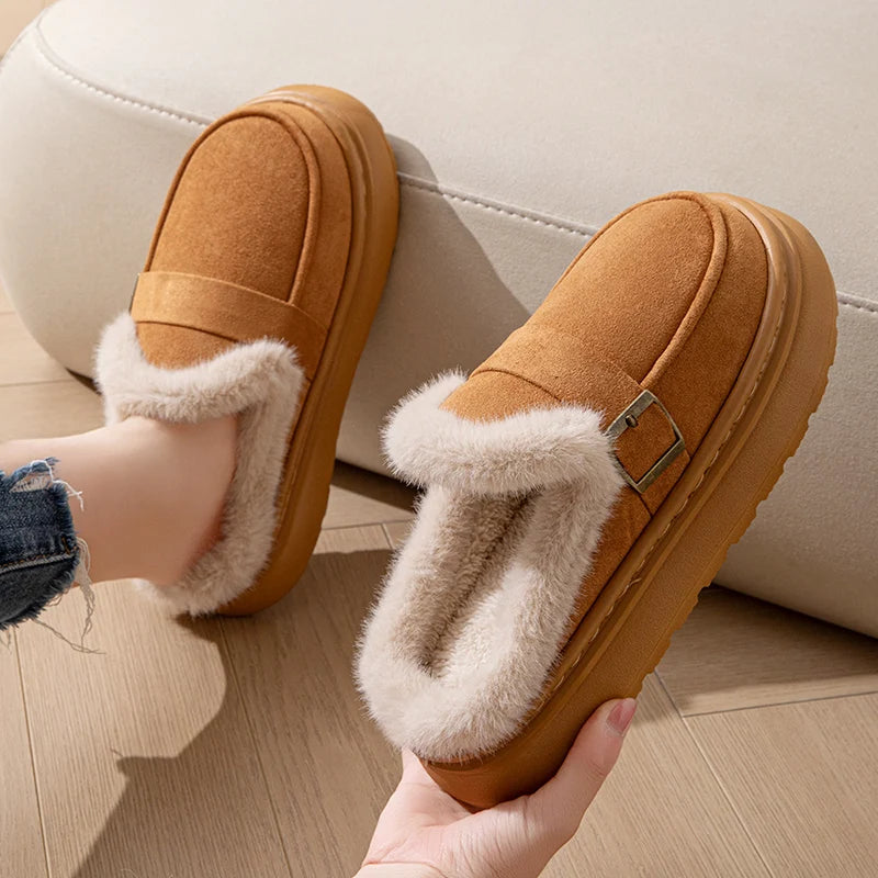 Winter Plush Fuzzy Fur Slippers for Women – Luxury Fluffy Platform Indoor Warm Elegant Home Slides