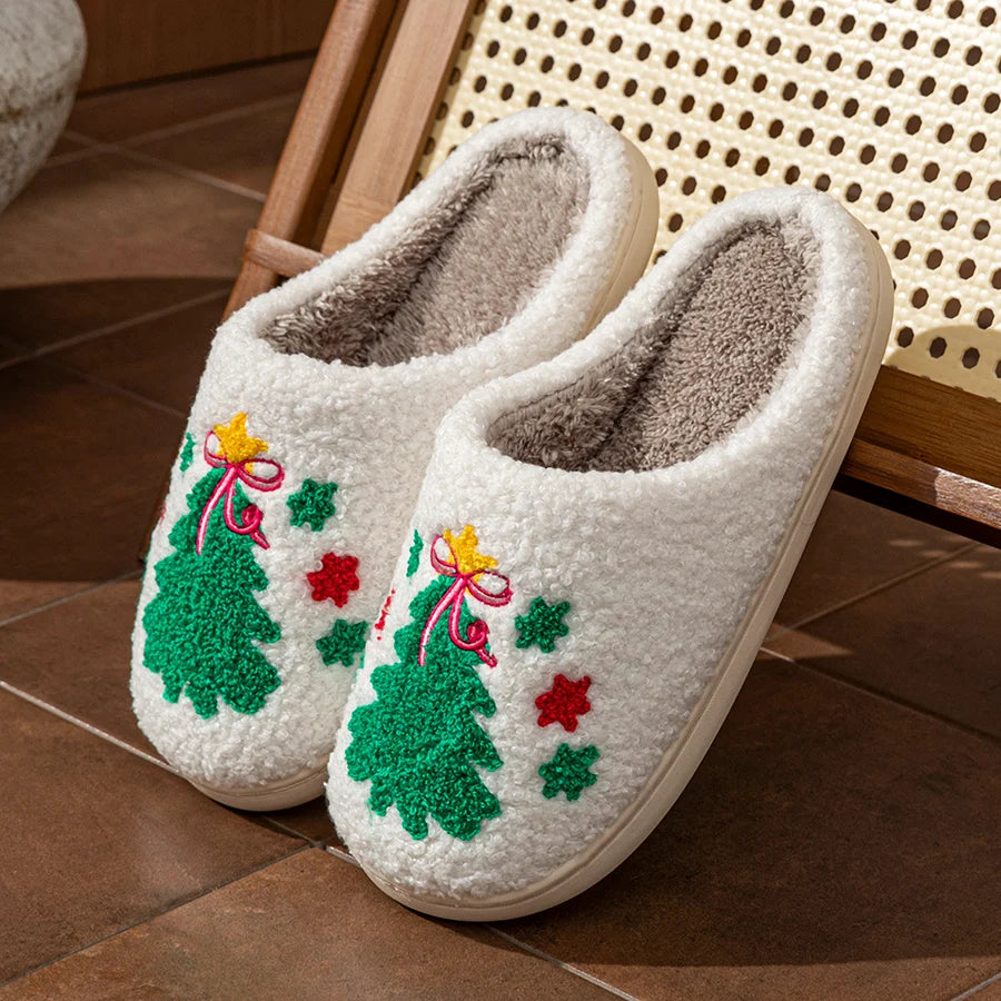 Christmas Tree Women’s Slippers – Soft Warm Indoor Holiday Shoes for Couples, Cozy Breathable Winter Home Slides