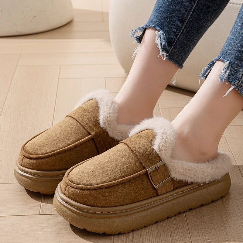 Winter Plush Fuzzy Fur Slippers for Women – Luxury Fluffy Platform Indoor Warm Elegant Home Slides