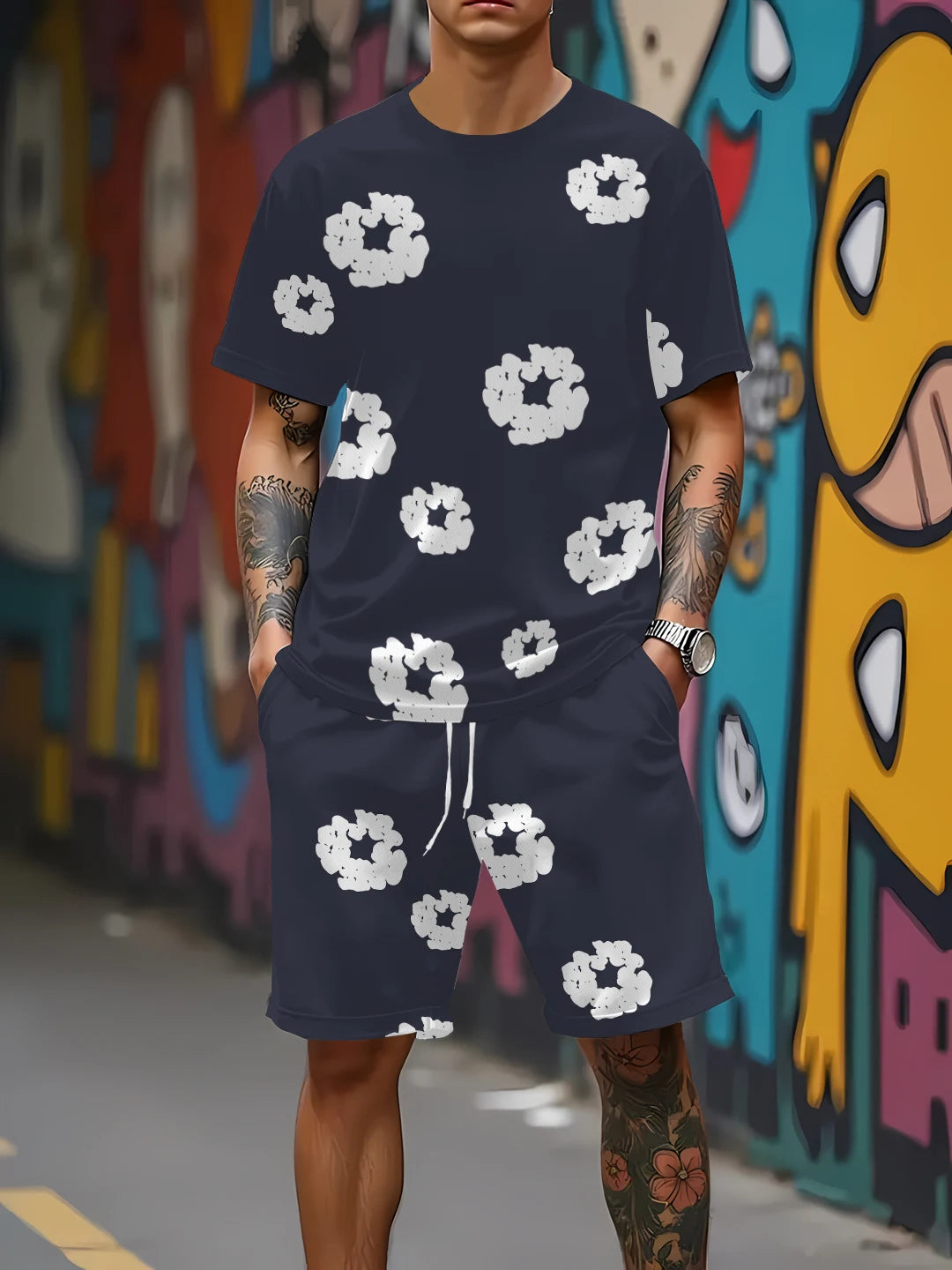 2025 Summer Men’s Mesh Set – Breathable Quick-Dry Floral Print Outdoor Outfit