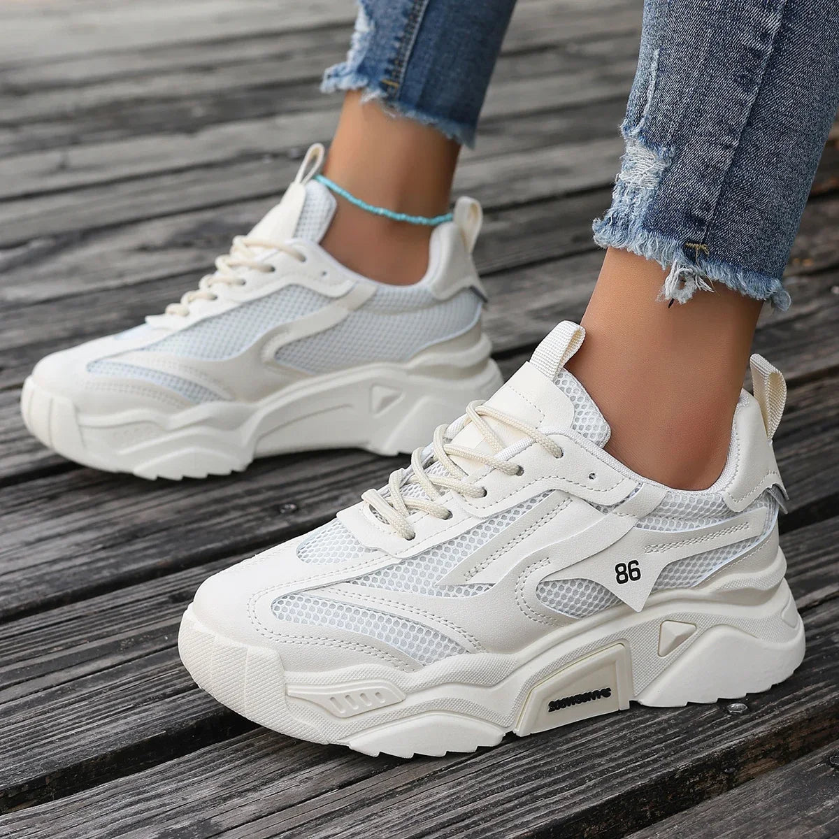 Women’s Fashion Mesh Sneakers – Lightweight Breathable Platform Tennis Shoes
