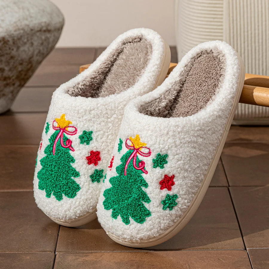 Christmas Tree Women’s Slippers – Soft Warm Indoor Holiday Shoes for Couples, Cozy Breathable Winter Home Slides