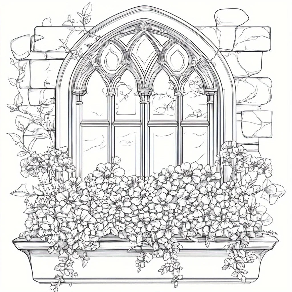 Dreamy Window Coloring Book – 28 Pages Adult Stress Relief & Relaxation Art Book