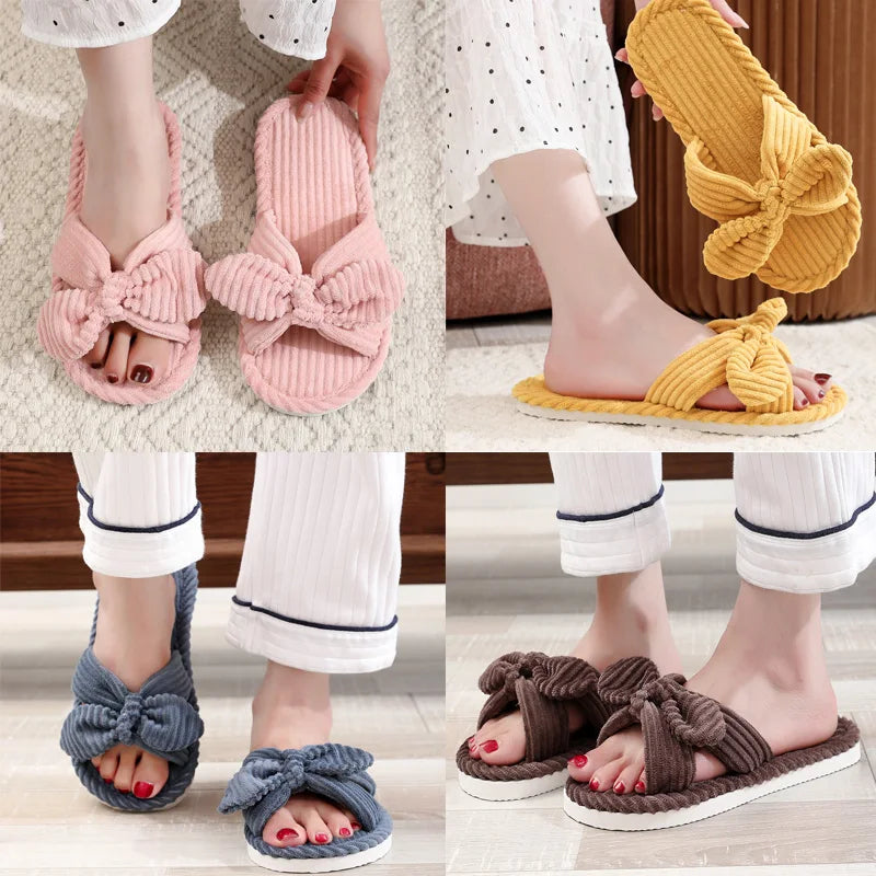 Women’s Bow Flat Heel Slippers – Non-Slip Open-Toe Soft Sole Slides for Home & All Seasons