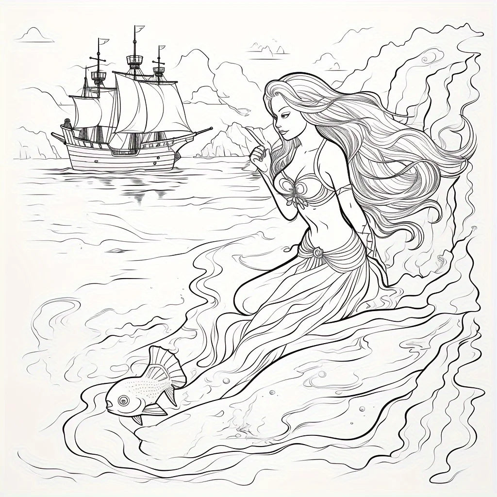 Magic Mermaid Coloring Book – 28 Pages Adult Stress Relief & Relaxation Art Book