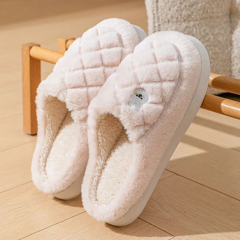 2025 Winter Plush Warm Cotton Slippers – Fluffy Indoor Home Anti-Slip Slides for Women & Men