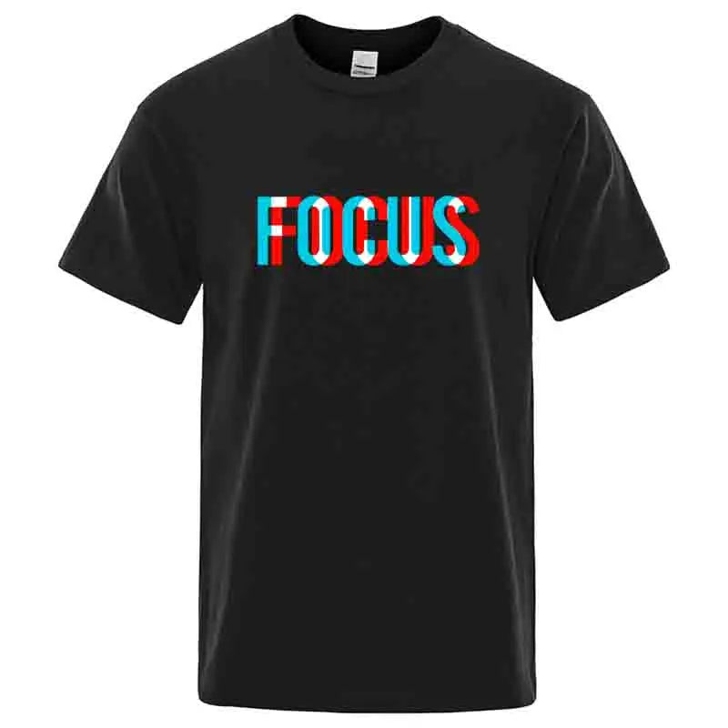 Summer Men’s 100% Cotton Focus Print T-Shirt – Casual Loose O-Neck Short Sleeve Tee