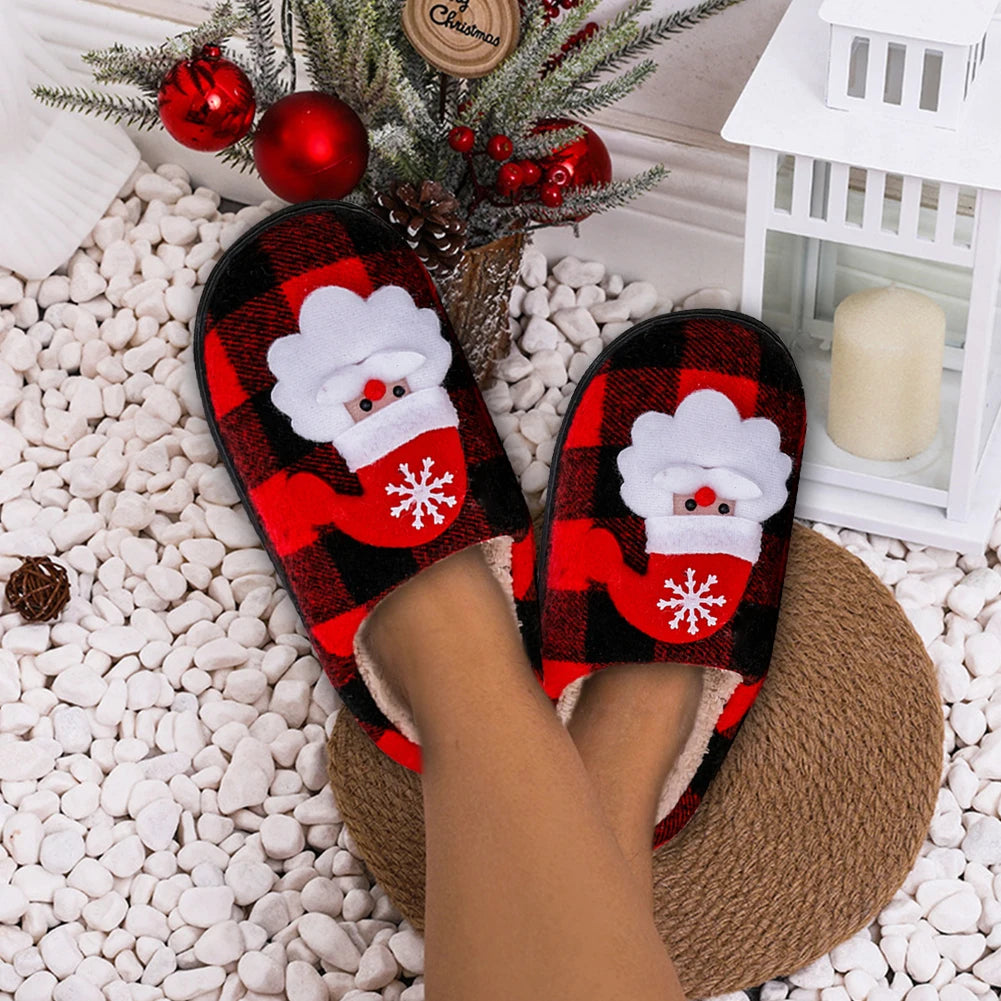 Christmas Fluffy Fur Slippers – Cozy Santa Plush Closed-Toe Slip-On House Shoes