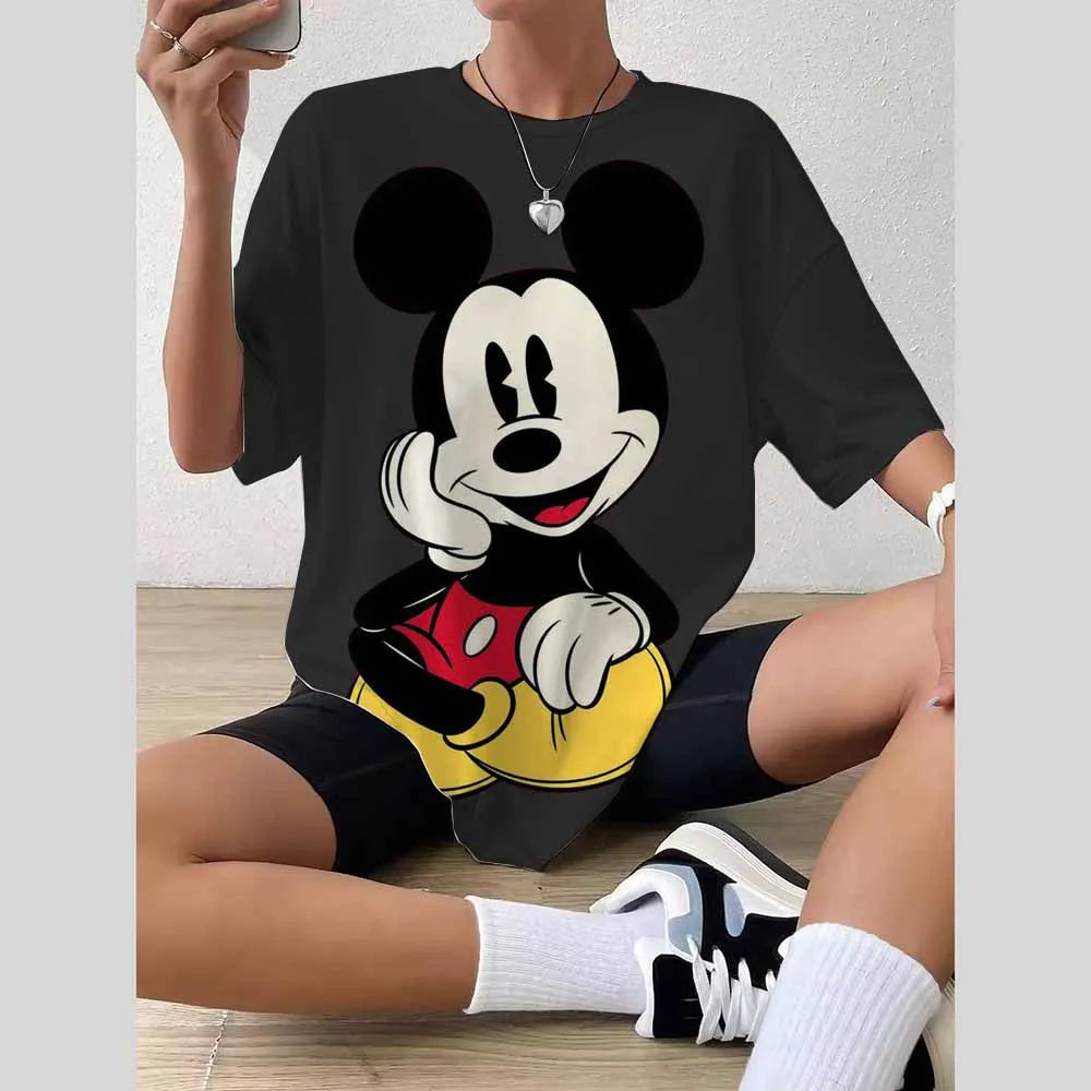 Disney Mickey Castle Oversized T-Shirt – Retro Magic Kingdom Women’s Casual Short Sleeve Tee
