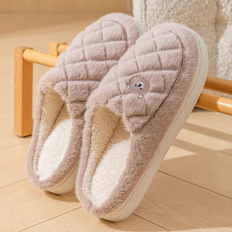2025 Winter Plush Warm Cotton Slippers – Fluffy Indoor Home Anti-Slip Slides for Women & Men
