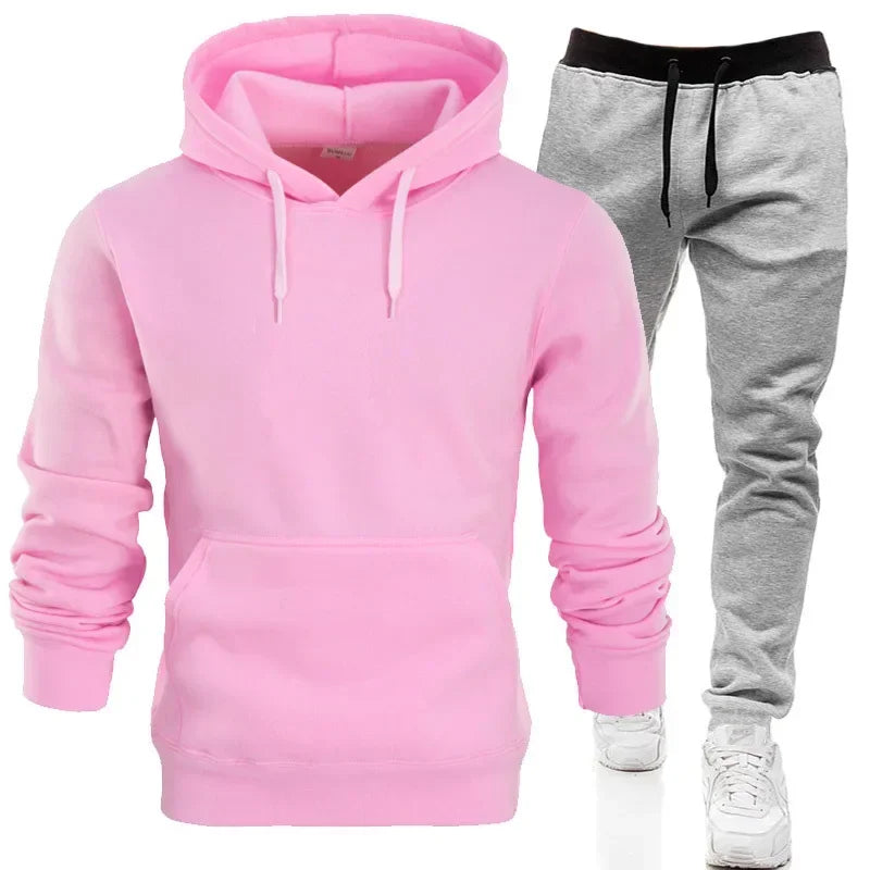 Men’s Fleece Tracksuit Set – Warm Hoodie & Sweatpants 2-Piece Streetwear Outfit for Autumn/Winter