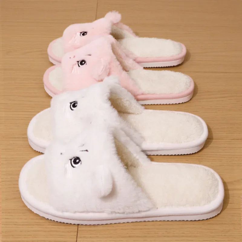 2025 Faux Fur Cat Slippers – Warm Plush Non-Slip Indoor Shoes for Couples, Women & Men, Soft Sole Home Slides (Size 36-45)