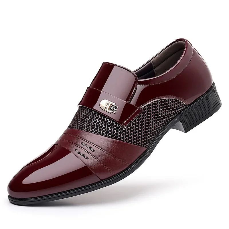 Men’s Classic Business Dress Shoes – Elegant Leather Slip-On Oxfords in Wine Red