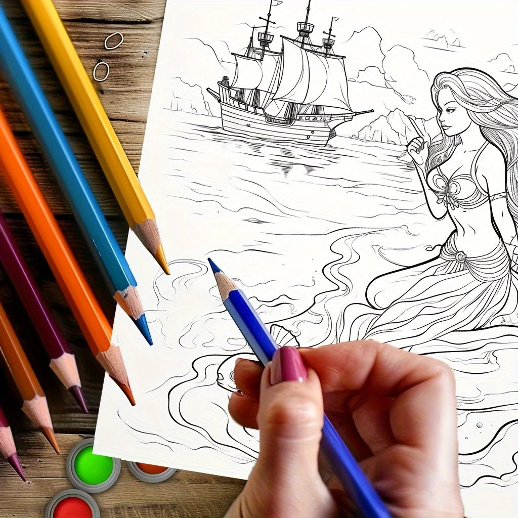 Magic Mermaid Coloring Book – 28 Pages Adult Stress Relief & Relaxation Art Book