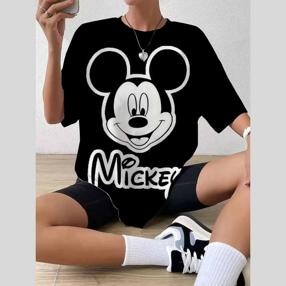 Disney Mickey Castle Oversized T-Shirt – Retro Magic Kingdom Women’s Casual Short Sleeve Tee
